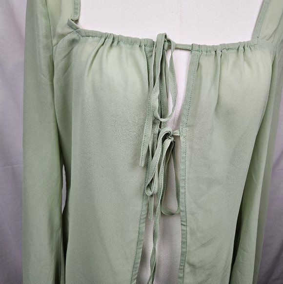 Princess Polly Green Mesh Tie Front Cardian Bell Sleeve Sz 10 Hippie Boho Fairy - Picture 3 of 7